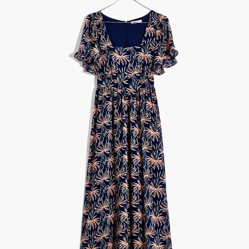 Madewell Ruffle-Sleeve Midi Dress in Oasis Palms